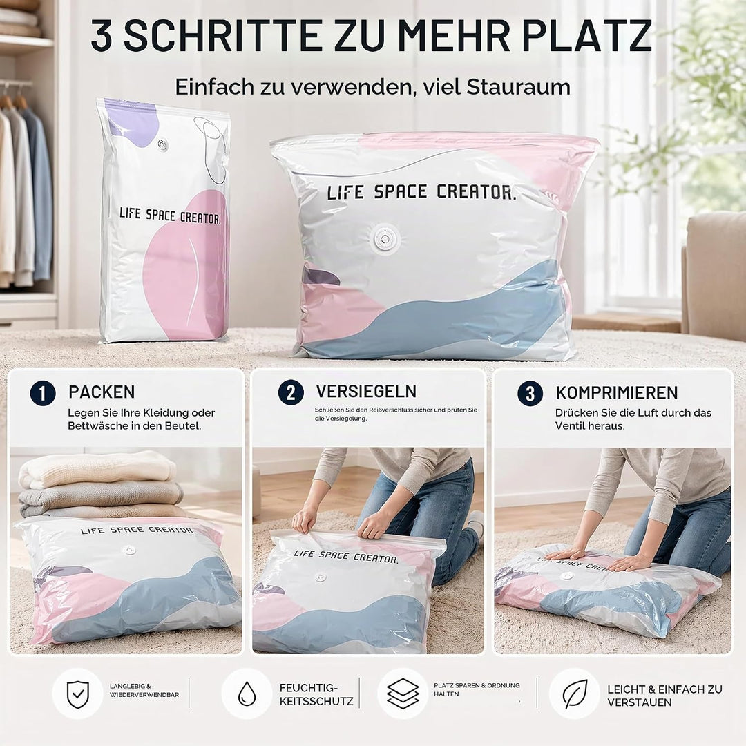 Vakuumbeutel Ohne Pumpe, 4 Pack Vakuumbeutel fur Kleidung, Vacuum Bags for Clothing, No-Pump Vacuum