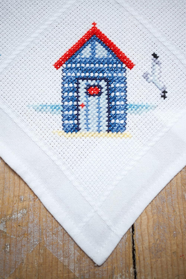 Vervaco Tischdecke Maritim, Aida Decke mit Zählmuster, Baumwolle, Mehrfarbig, 80 x 80 x 0,3 cm