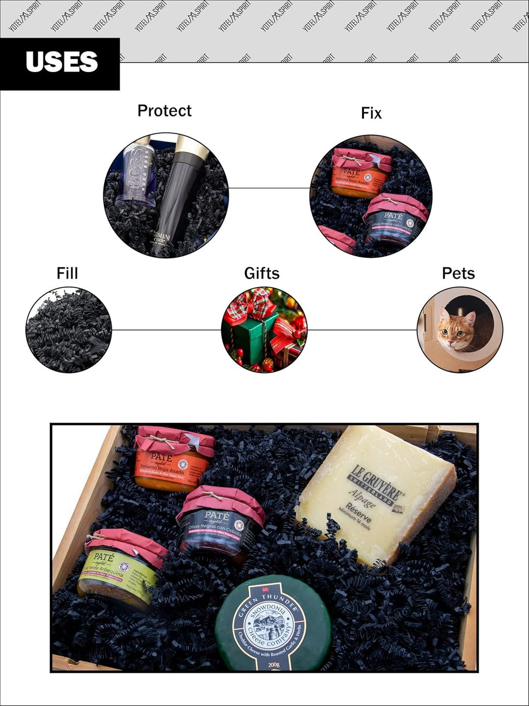 YOTEI SPIRIT® 500g Geschreddertes Schwarzes Papier für Geschenkbox – Füllmaterial für Pakete, Körbe,