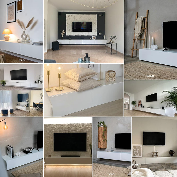Wuun® TV Lowboard TV Board hängend I 100cm-280cm I Hängeschrank Wohnwand/Somero Weiss-Matt/Beton-Opt