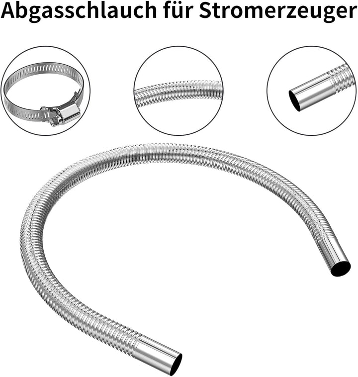 Abgasschlauch für Stromerzeuger, 300CM Auto Edelstahl Abgasrohr, mit Zwei Edelstahlklammern für Dies