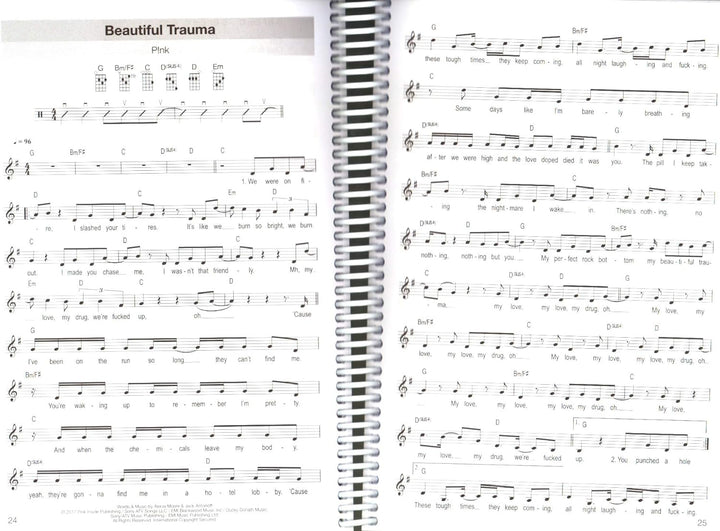 Hitbook 2-100 Chart Hits für Ukulele (mit Texten und Akkorden) - Singbook mit Dunlop Plek - Verlag B