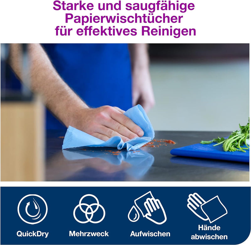 Tork 130050 Starke Mehrzweck Papierwischtücher für W1 Bodenständer- und Wandhalter-System / 2-lagige