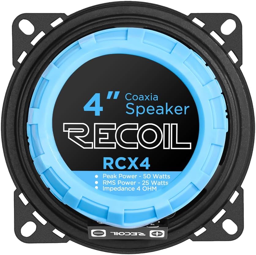 RECOIL RCX-4 Echo 2-Wege Koaxiallautsprecher Set für Auto 100mm (4 Zoll) - 90 Watt Peak | 45 Watt RM