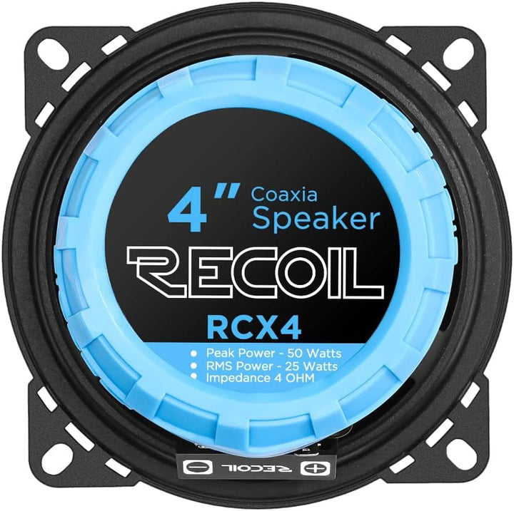 RECOIL RCX-4 Echo 2-Wege Koaxiallautsprecher Set für Auto 100mm (4 Zoll) - 90 Watt Peak | 45 Watt RM