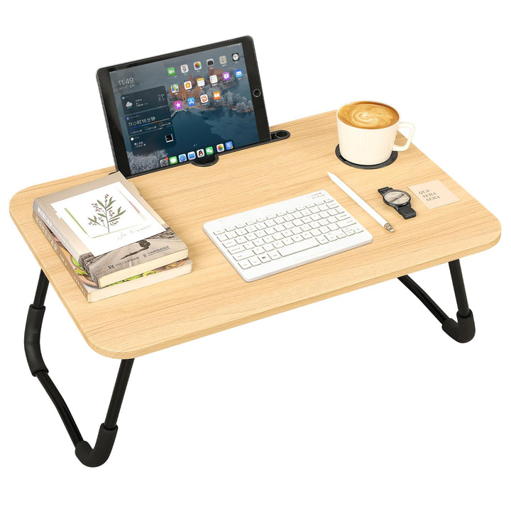 Lap Desk für Laptop Betttisch Tablett mit klappbaren Beinen Holz Kleiner Lap-Tisch mit Getränke- und
