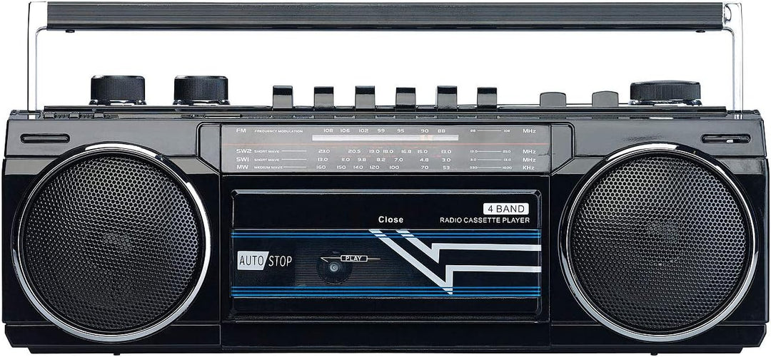 auvisio Kassettenrecorder: Retro-Boombox mit Kassetten-Player, Radio, USB, SD & Bluetooth, 8 Watt (R