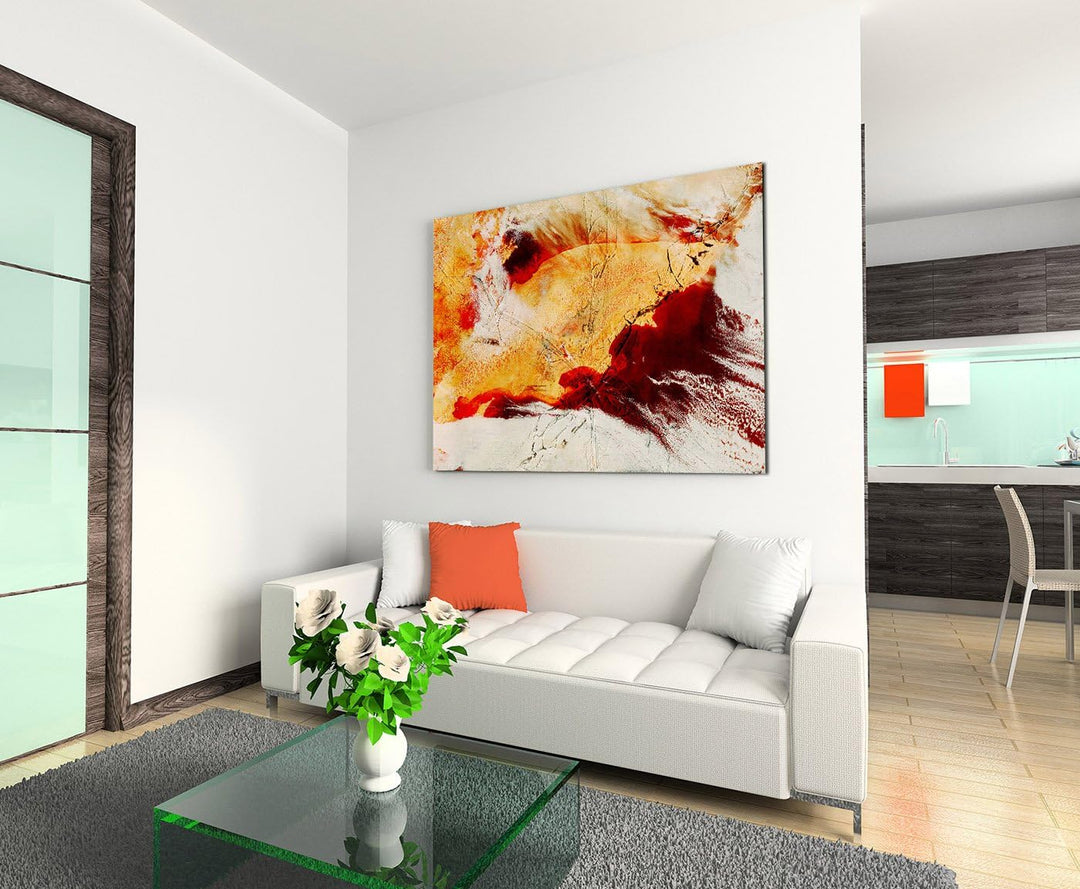 Paul Sinus Art 120x80cm Leinwandbild Leinwanddruck Kunstdruck Wandbild rot gelb beige Farbe