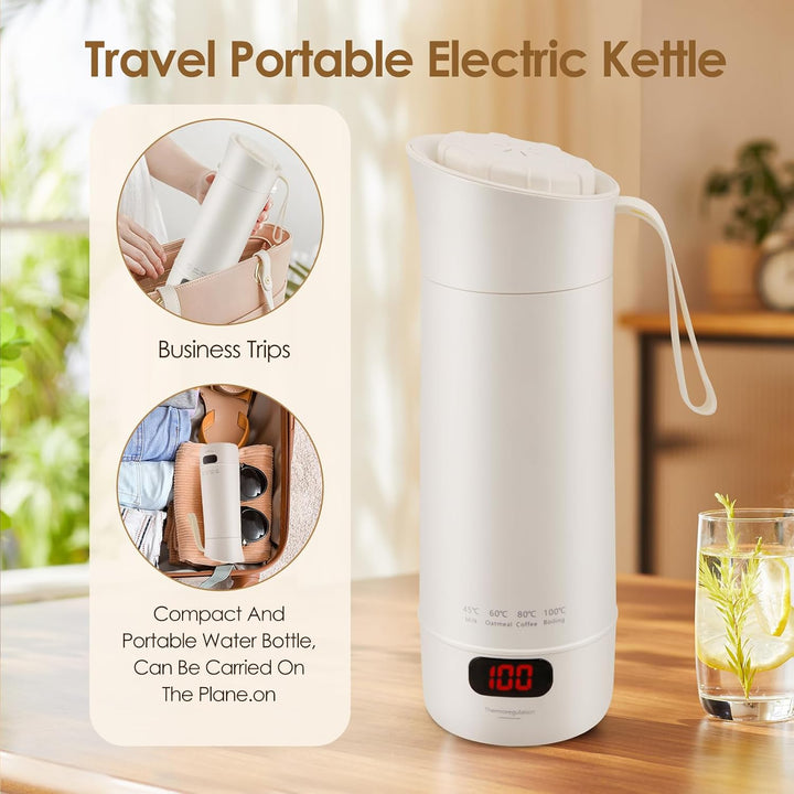 Reise Wasserkocher Klein 400ML,Tragbarer Reisewasserkocher mit Temperatureinstellung-304 Edelstahl-4