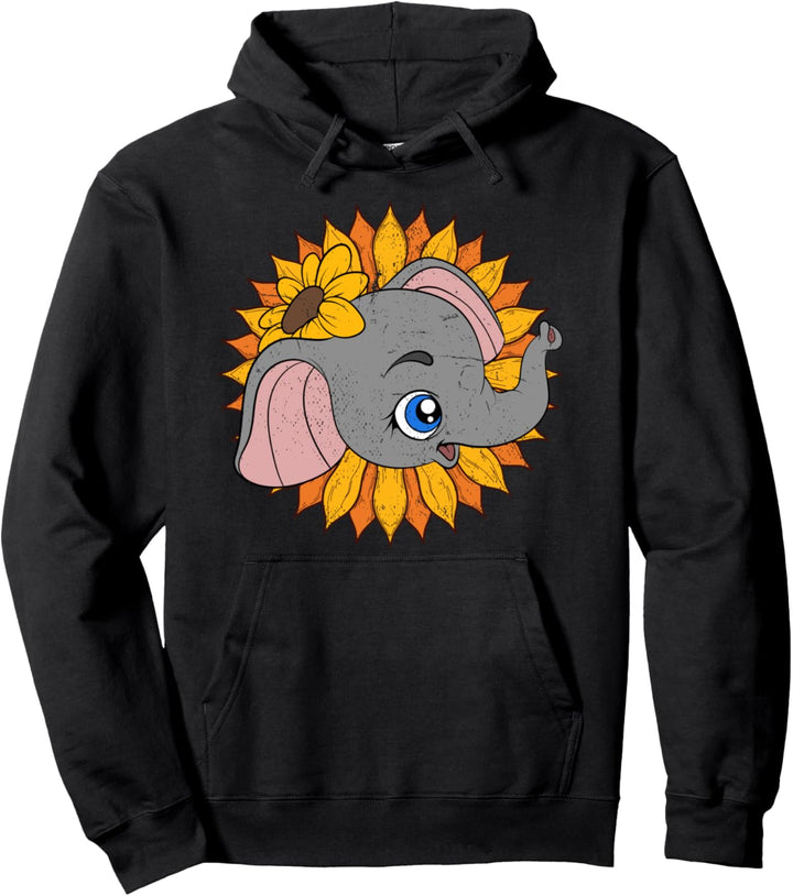 Afrika Safari Zoo Tier Gelbe Sonnenblumen Süsses Baby Elefant Pullover Hoodie