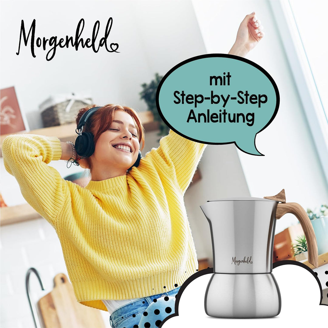 FLOW Premium Espressokocher aus Edelstahl 4 Tassen 200ml Induktion Espressokanne Espressomaker für z
