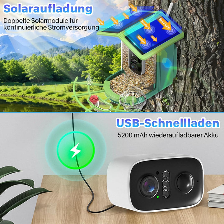 Vogelhaus mit Kamera Solar vogelhaus für den Aussenbereich, 4K mini vogelhaus Kamera, Wetterfest IP6