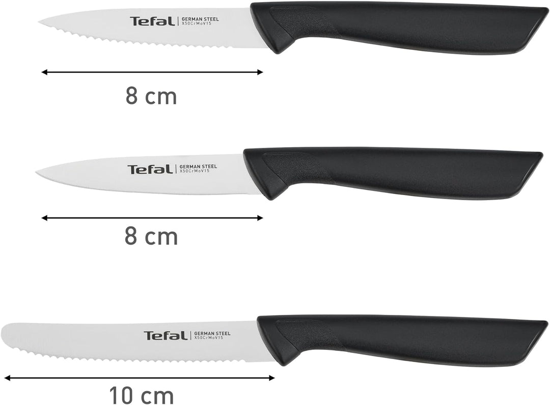 Tefal K2733S Colorfood Messerset 3-teilig | Universalmesser (10 cm)/Schälmesser (8 cm) gezahnt, Schä