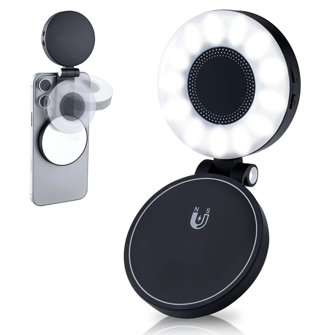 Magnetisches Selfie Licht Handy, Handylicht mit 3 Farbtemperaturen 2500k-9000k, 360° LED Ringlicht H