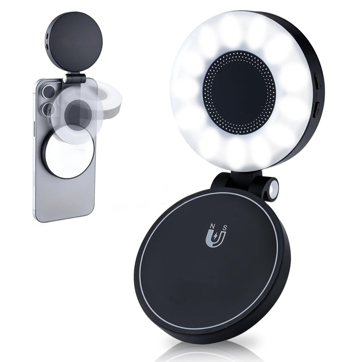 Magnetisches Selfie Licht Handy, Handylicht mit 3 Farbtemperaturen 2500k-9000k, 360° LED Ringlicht H
