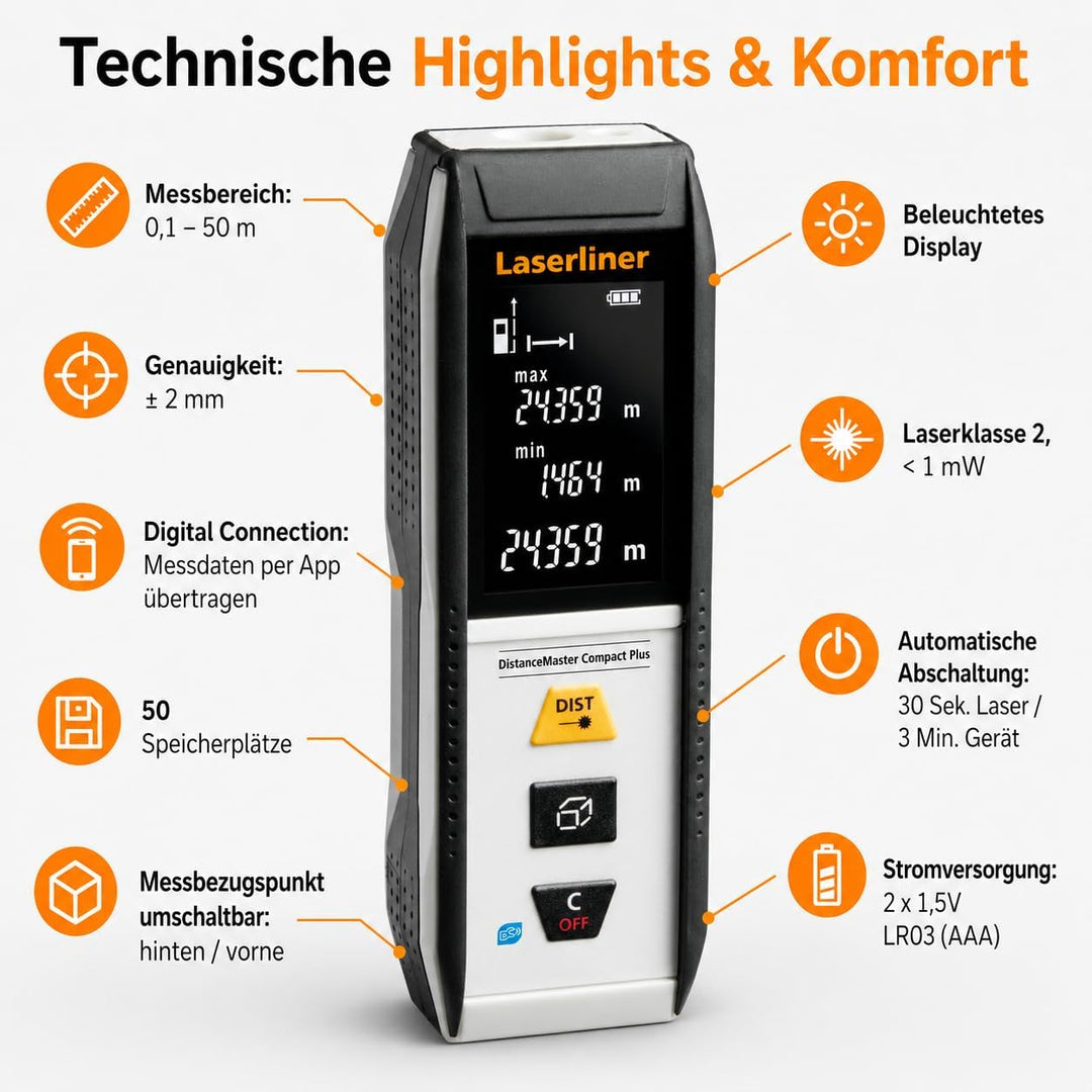 Laserliner Laser Entfernungsmesser, DistanceMaster DistanceMaster Compact Plus 50, DistanceMaster Co