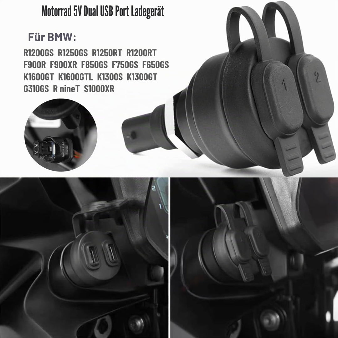 5 V USB-Ladegerät für Motorrad, Netzadapter mit zwei Anschlüssen für BMW R1200GS R1250GS R1250RT R12
