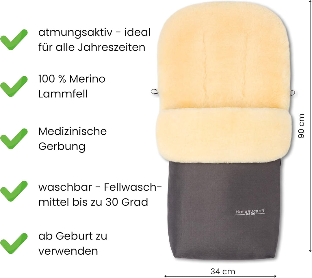 Hofbrucker Lammfell-Fusssack Putzi Kinderwagen, Buggy/Winterfusssack wind- & wasserabweisend/Warmer