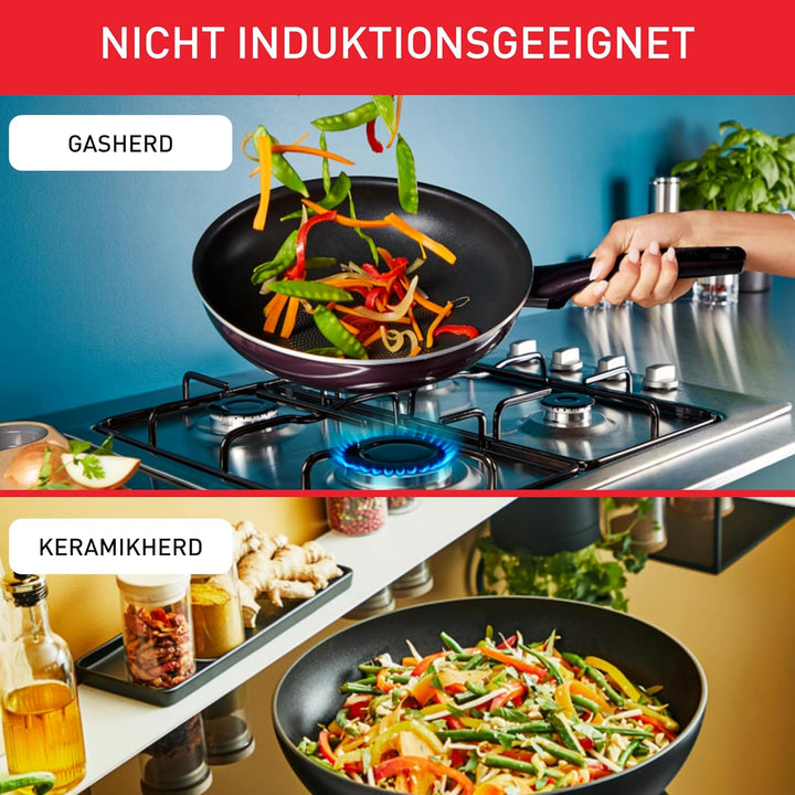 Tefal 28 cm grosse Wokpfanne, 6 bis 8 Personen, keine Induktion, Antihaftbeschichtung, widerstandsfä