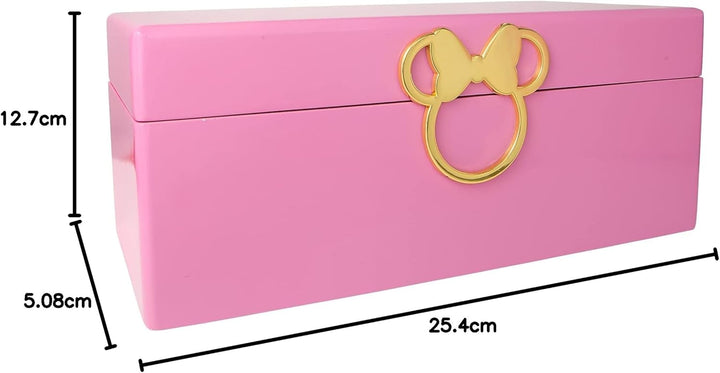 Disney Minnie Mouse Gold Icon Pink Lacquer Wood Jewelry Box Jewelry Organizer, Officially Licensed K