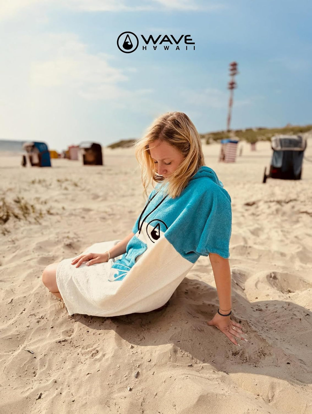 WAVE HAWAII Poncho Lagos Surfponcho 100% Baumwolle für Körpergrössen von 155-185 cm Umkleidehilfe fü