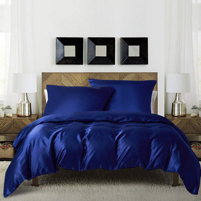 Boqingzhu Bettwäsche Satin 155×220cm Marine Blau Glanzsatin Seide Luxus Bettwäsche Set Bettbezug und