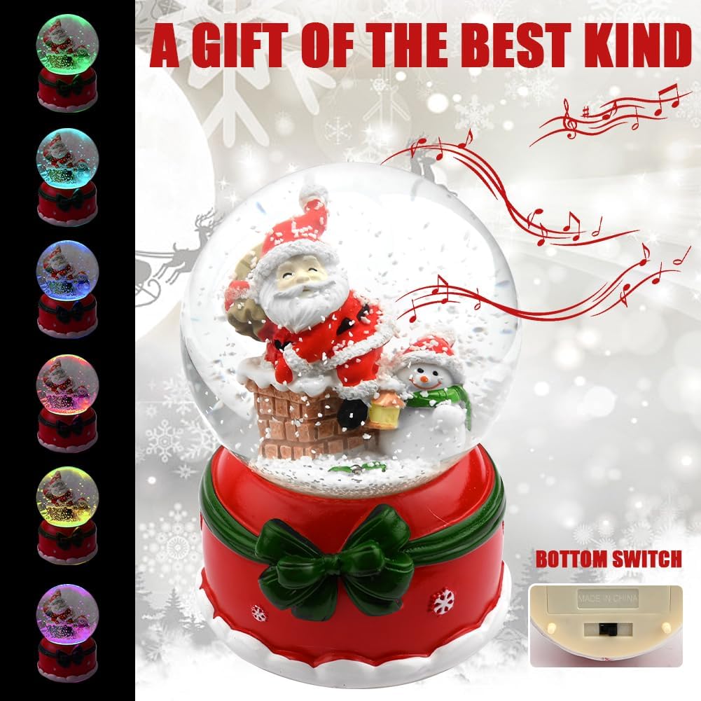Musikalische Schneekugel für Weihnachten Spieldose Kristallkugel mit Bunten Glitzer LED Lichtern Wei