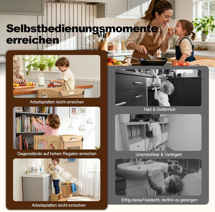 Lernturm ab 1 jahr, 5 in 1 Multifunktional Lernturm für Kinder, Montessori Learning Tower mit Tafel,
