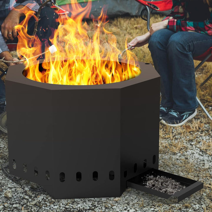 Onlyfire Rauchfreie Feuerschale mit Abnehmbarer Aschekasten, ⌀66 cm Feuerstelle Outdoor für den Gart