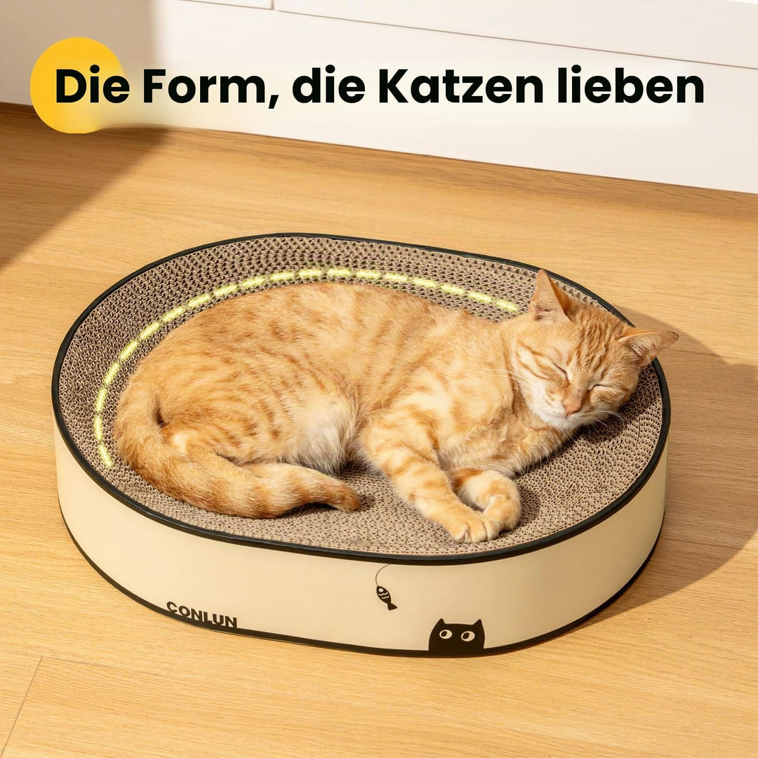 Conlun Ovales Katzen-Kratzbrett aus Pappe, Geschlossener Boden, Grosse | 2-in-1 Kratzlounge, Stabile
