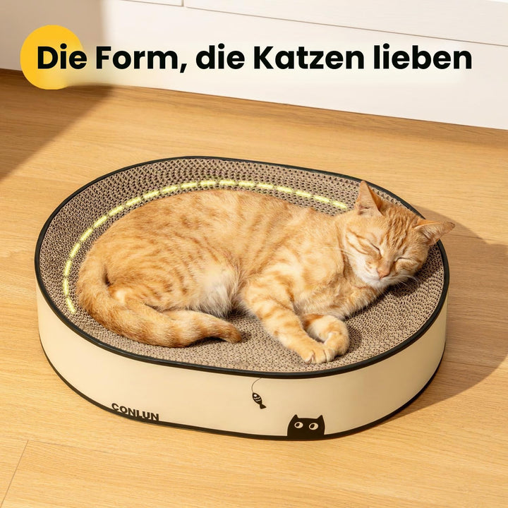 Conlun Ovales Katzen-Kratzbrett aus Pappe, Geschlossener Boden, Grosse | 2-in-1 Kratzlounge, Stabile