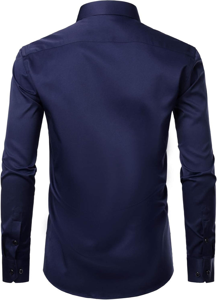 PARKLEES Herren Tailliert Freizeit Langarm Hemd Businesshemd für Hochzeit Business S Navy, S Navy