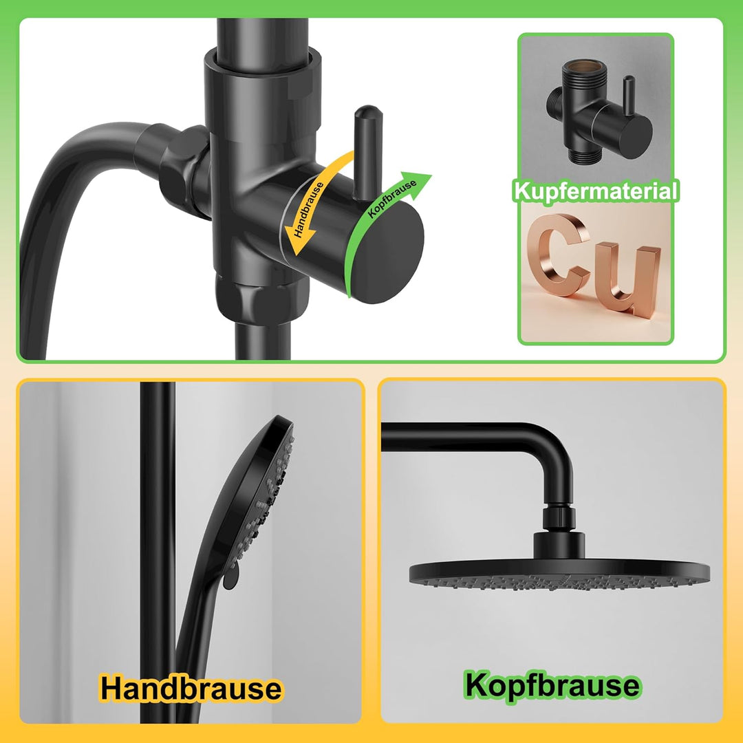 Florenta Regendusche Duschsystem ohne Armatur, Duschset mit Edelstahl Duschstange Duschsäule mit Abl