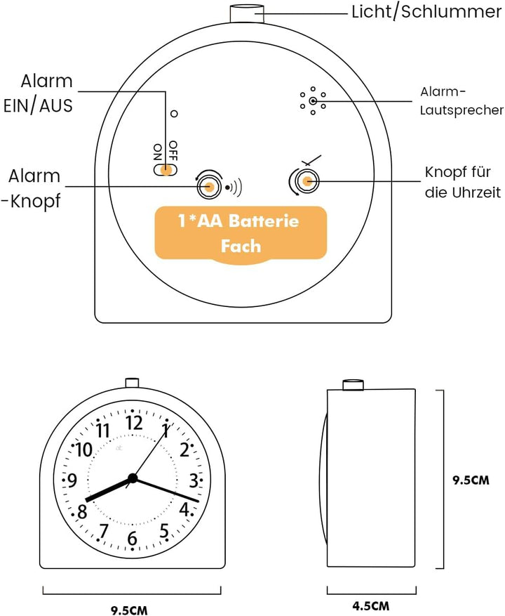 Wecker Analog Ohne Ticken, Wecker Holz mit Snooze, Nachttisch Tischuhr mit Nachtlicht, reisewecker m