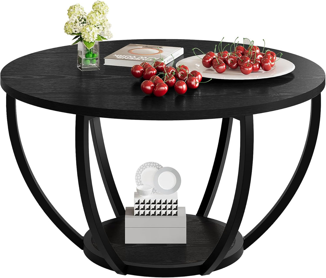 HOMERECOMMEND Round Coffee Table,Couchtisch Rund,2-Tier-Kreis couchtisch mit stauraum,Wohnzimmertisc