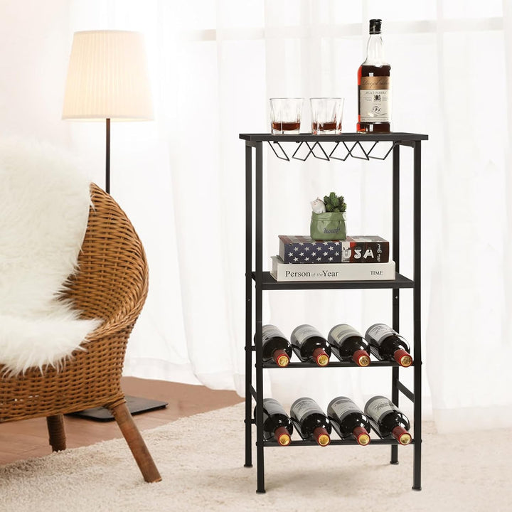 smusei Weinregal Stehend, Flaschenregal mit Tischplatte und Weinglashalter, 4 Ebenen Weinschrank Wei