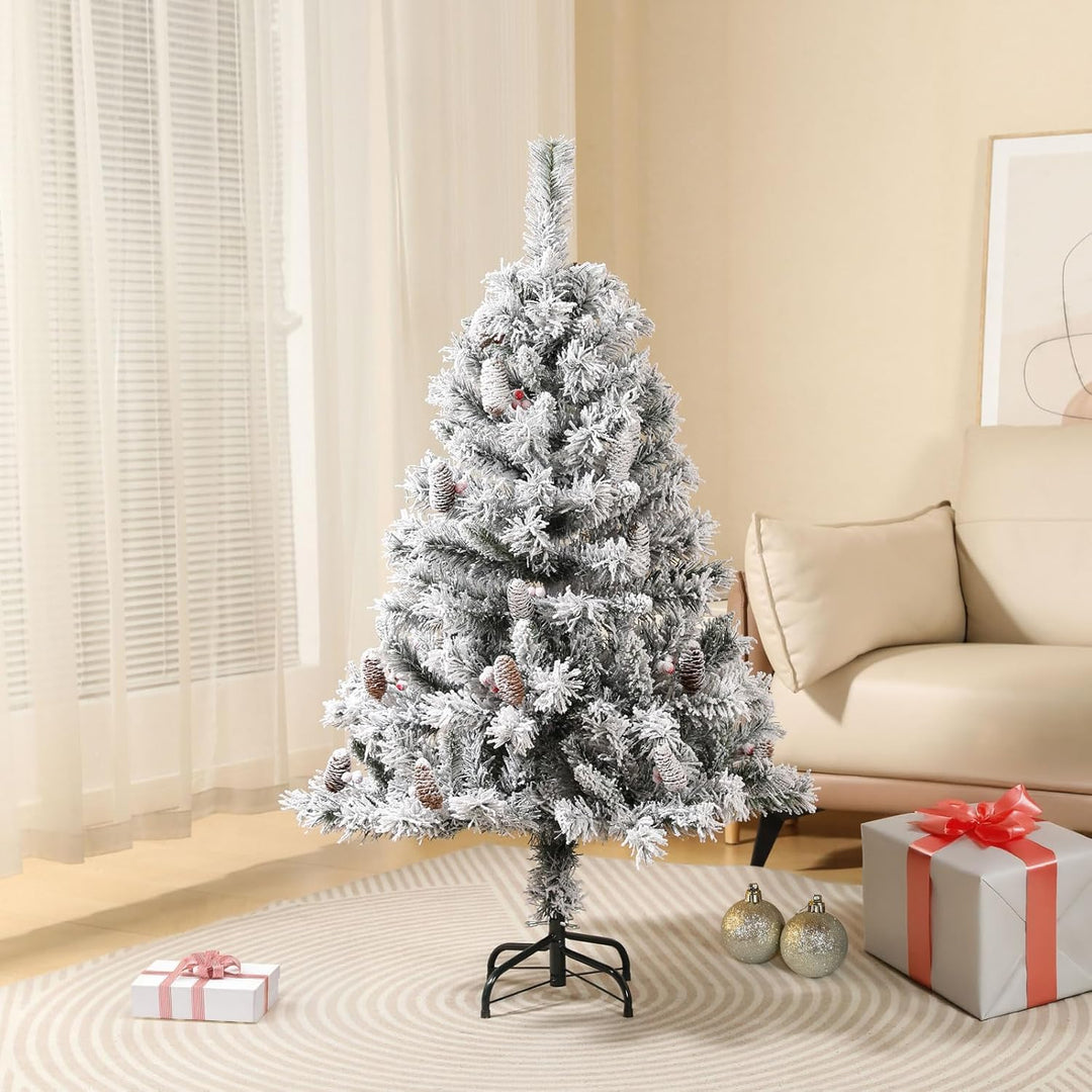 SVITA Künstlicher Weihnachtsbaum 150cm Weiss klappbar mit 371 Zweig-Spitzen inkl. Metall Ständer Chr