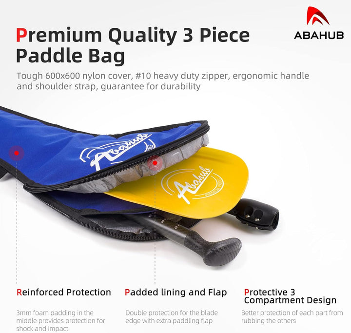 Abahub 3teilig Carbon SUP Paddel mit Paddeltasche Stand Up Teleskoppaddel 170-218cm Karbonschaft+Kun