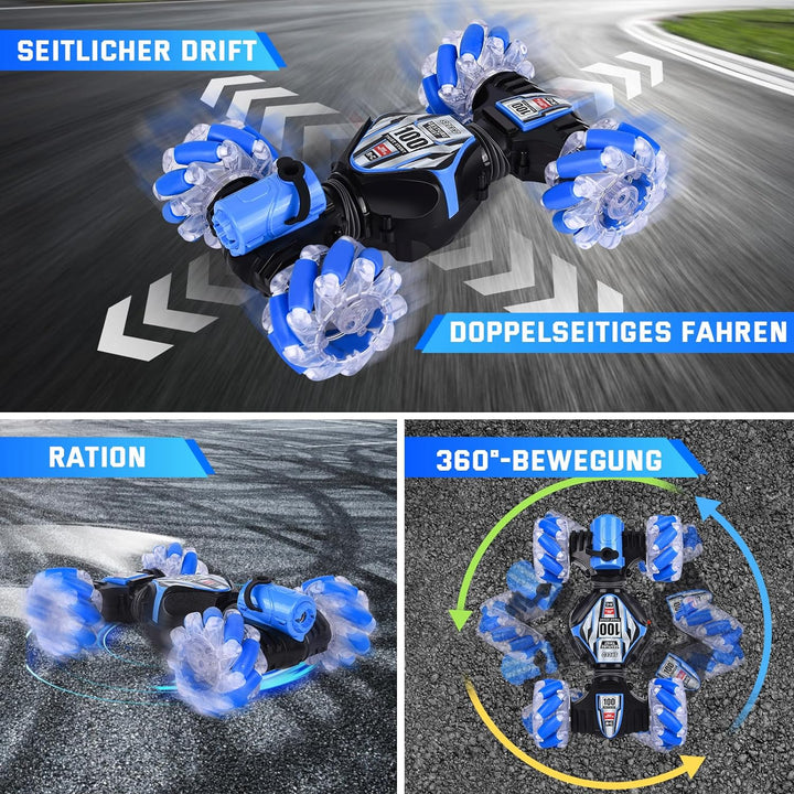FORMIZON Ferngesteuertes Auto mit Handsteuerung, 4WD 2.4GHz RC Stunt Car mit Licht Sprühen, 360° Dre