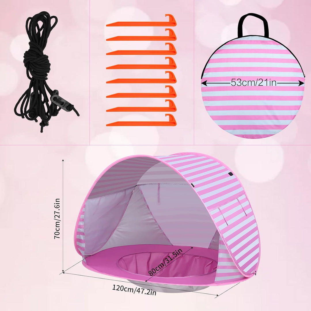 Baby Strandmuschel Pop Up Sonnenschutz Strand mit Minipool, Strandzelt UV Schutz, Atmungsaktiv Porta