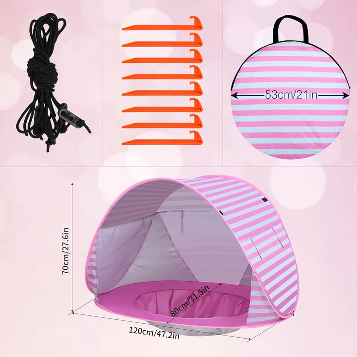 Baby Strandmuschel Pop Up Sonnenschutz Strand mit Minipool, Strandzelt UV Schutz, Atmungsaktiv Porta