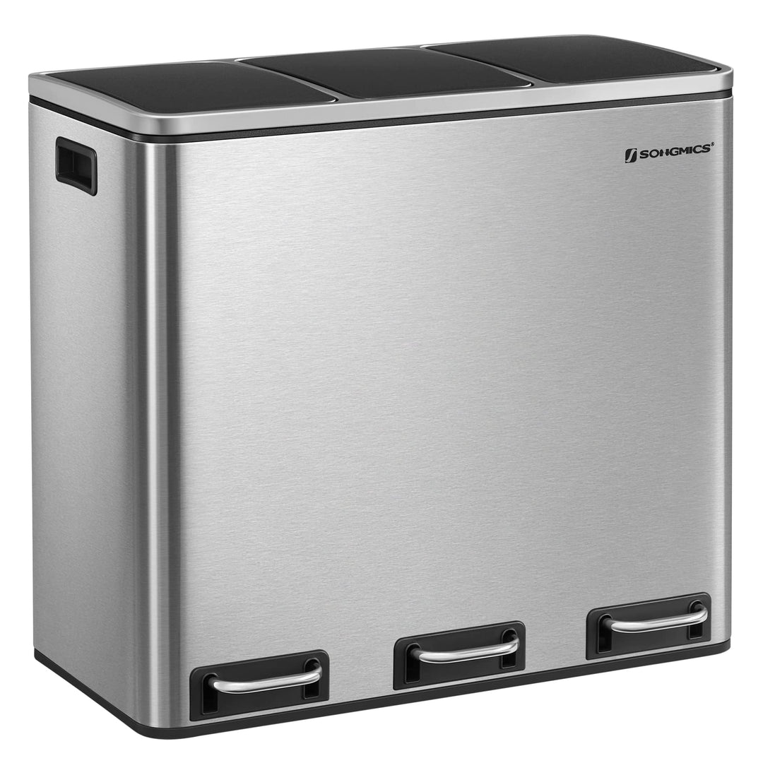SONGMICS Mülleimer Küche, Mülltrennsystem, 3 x 18 L, Treteimer mit 3 Fächern, Abfalleimer, Softclose