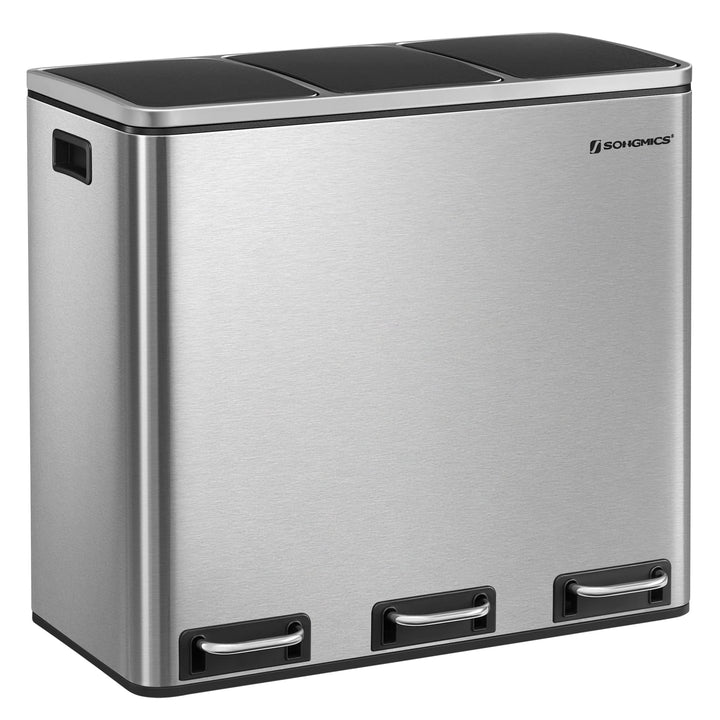 SONGMICS Mülleimer Küche, Mülltrennsystem, 3 x 18 L, Treteimer mit 3 Fächern, Abfalleimer, Softclose