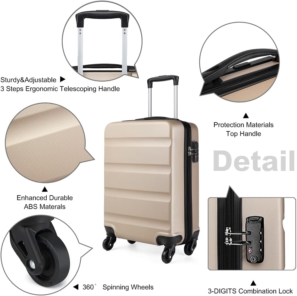 KONO Koffer Trolley Handgepäck Leicht Hartschalenkoffer aus ABS Reisekoffer mit 4 Rollen Handgepäck