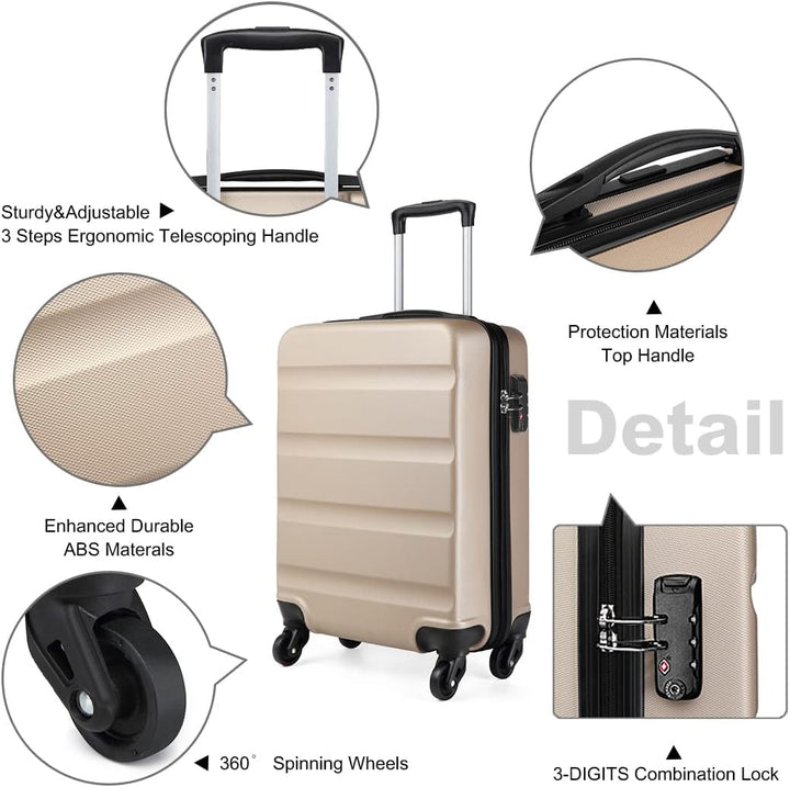 KONO Koffer Trolley Handgepäck Leicht Hartschalenkoffer aus ABS Reisekoffer mit 4 Rollen Handgepäck