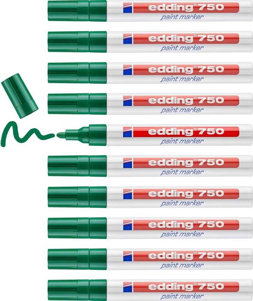 edding 750 Lackmarker - grün - 10 Stifte - Rundspitze 2-4 mm - Lackstift zur Markierung und Beschrif