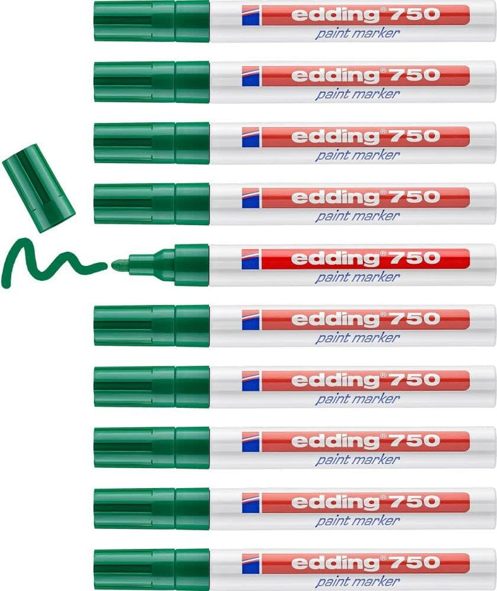 edding 750 Lackmarker - grün - 10 Stifte - Rundspitze 2-4 mm - Lackstift zur Markierung und Beschrif