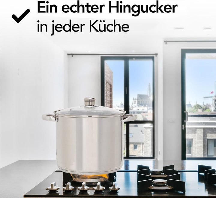 Brixy Suppentopf Stampftopf - Glasdeckel - 16,5L - 30 CM - Induktion Gas Keramik - Spülmaschinenfest
