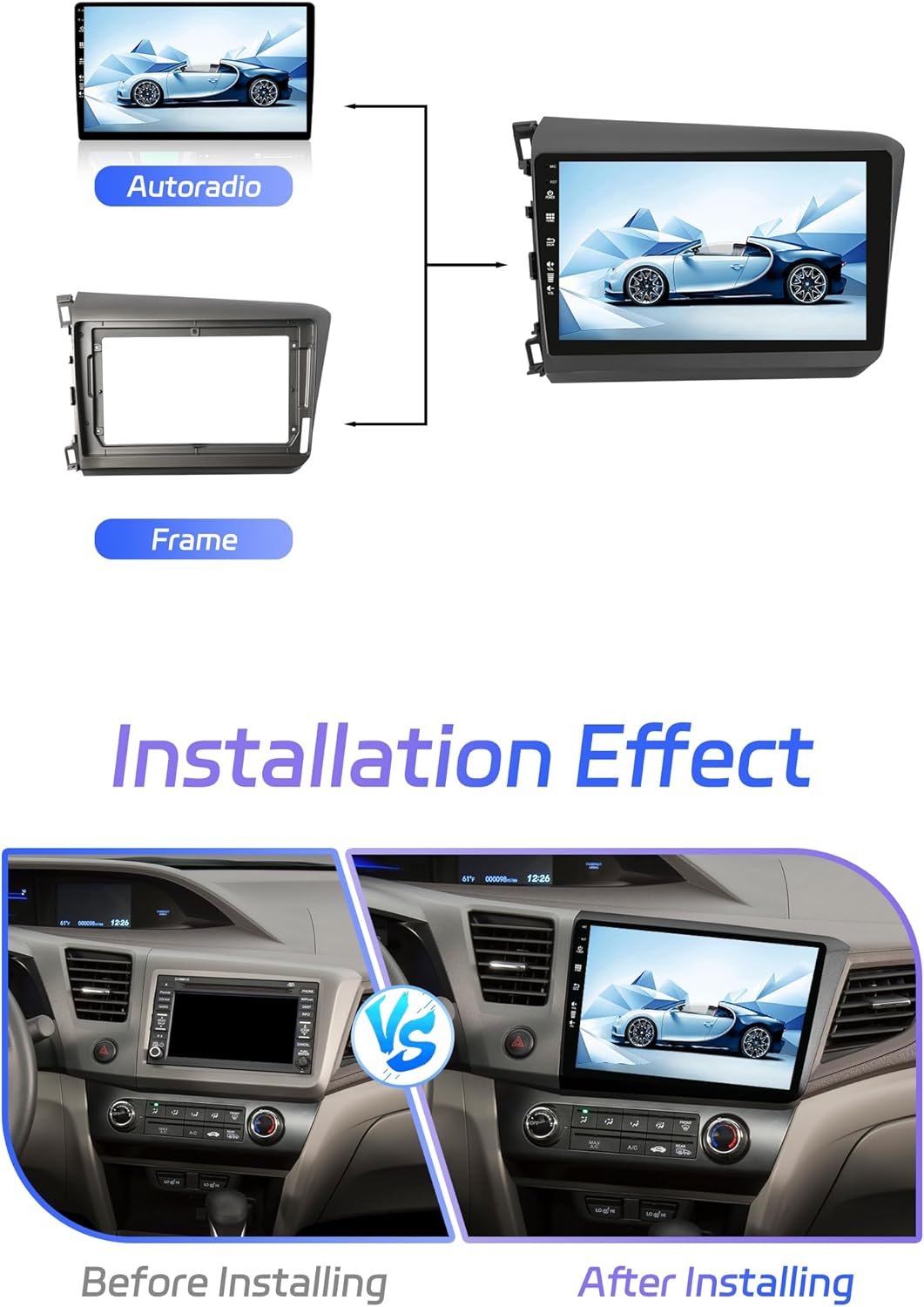 Android 12 IPS Autoradio Passt für Honda Civic (2012-2015) - 4G+64G - Eingebaut DSP/Carplay/Android