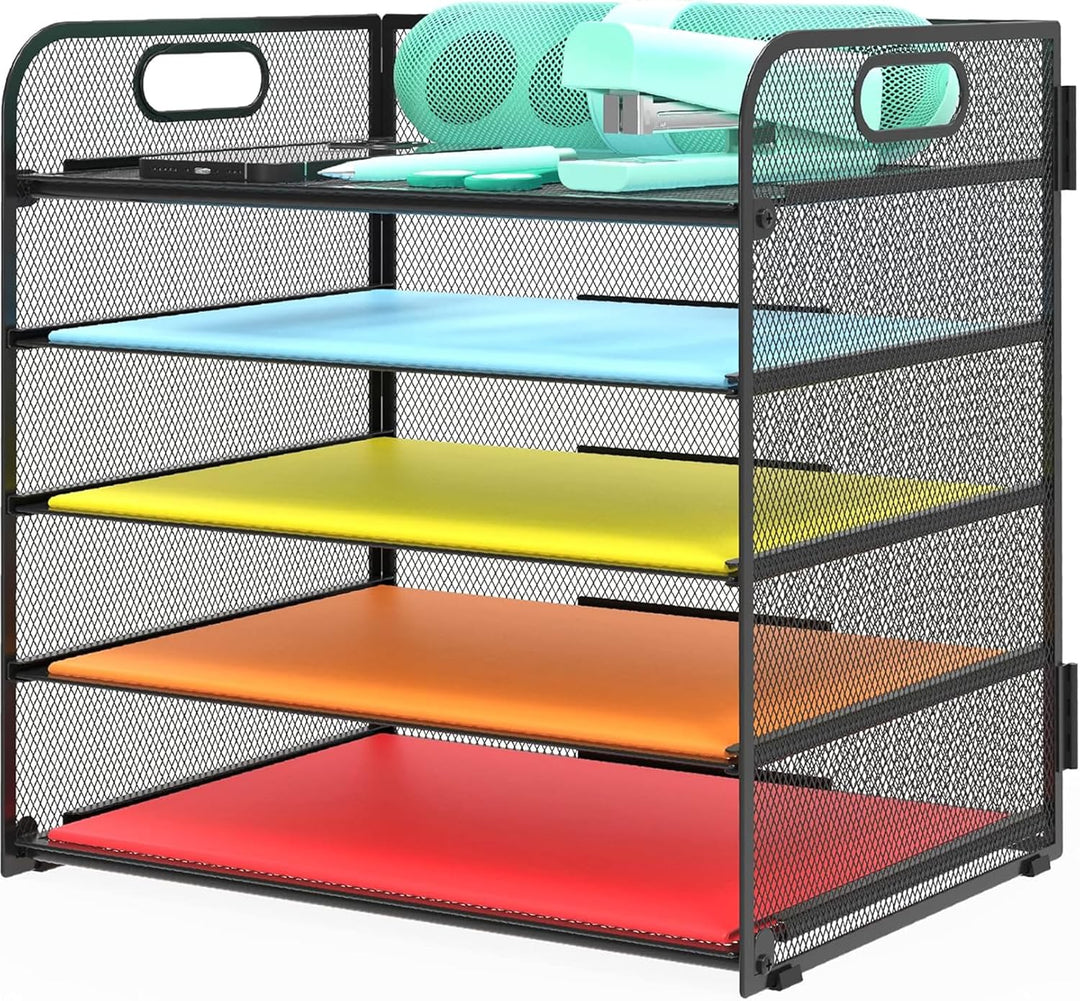 5 Ebenen Papier Organizer Briefablage Organizer, Mesh Metall Schreibtisch Akten Organizer mit Griff,
